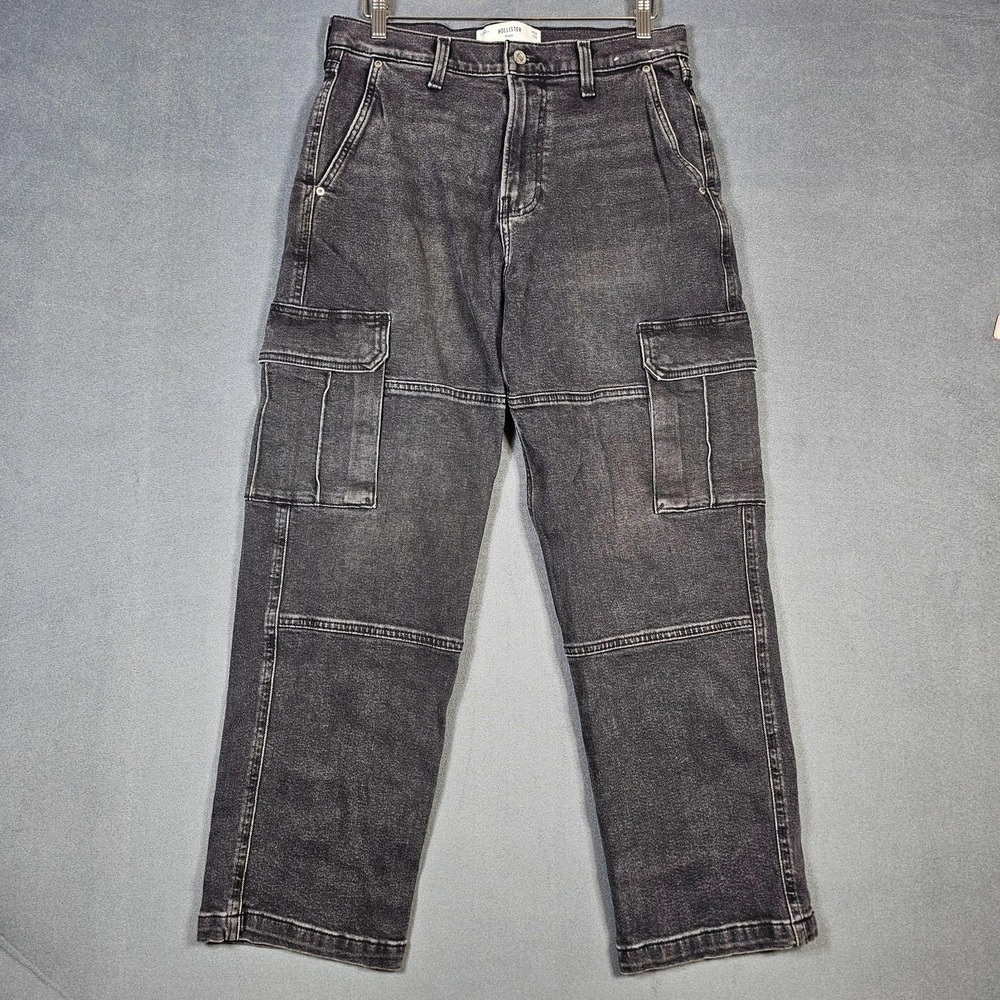 Hollister Baggy Jeans Mens 32x30 Washed Black Cargo Relaxed Straight Denim